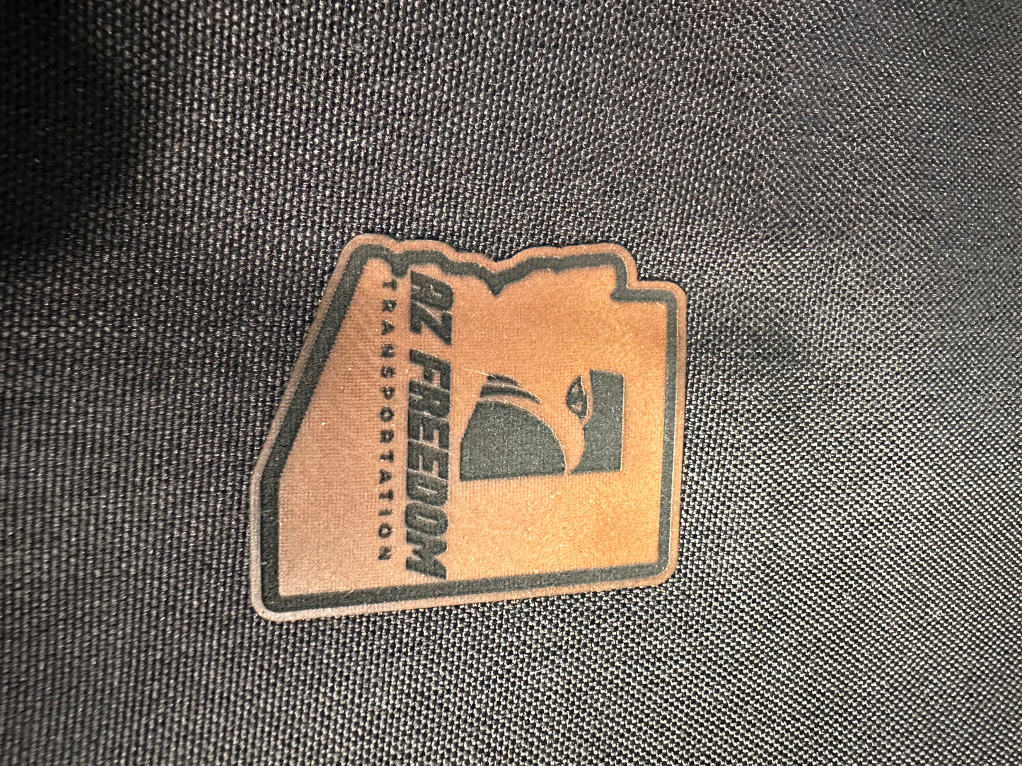 Custom laser engraved patches with custom border cut. With adhesive backing. Size up to 3.5”W x 2.5”H