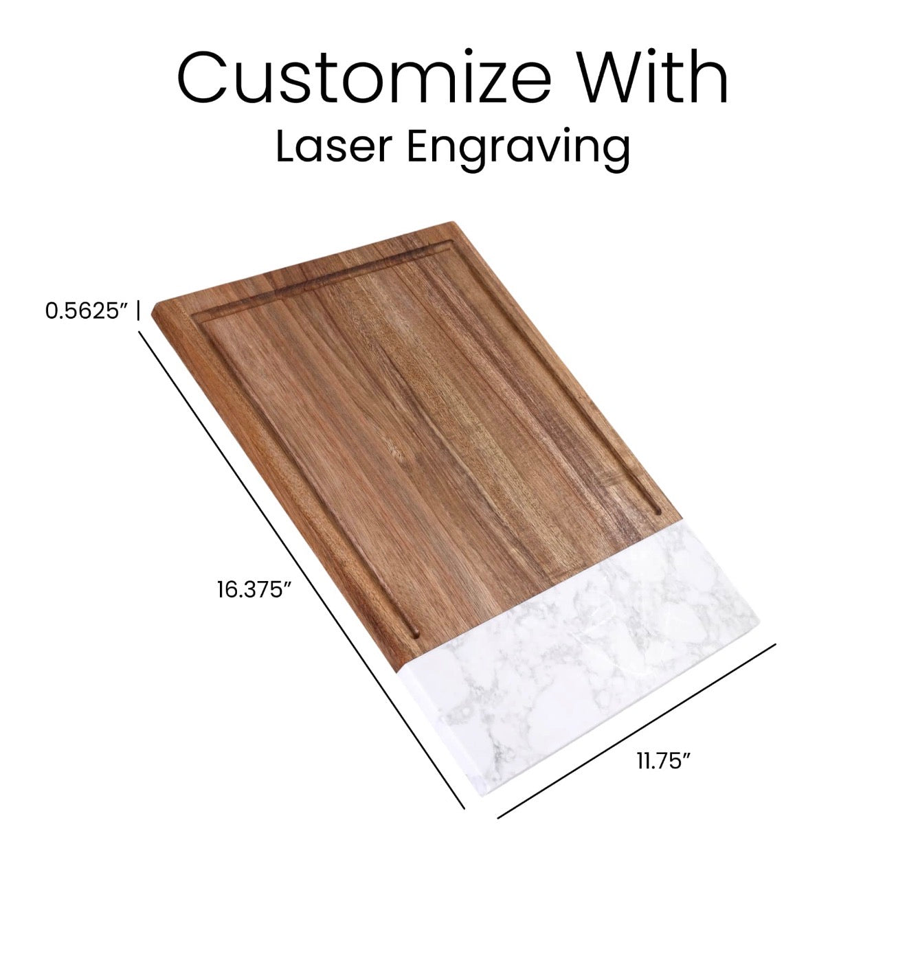 Marble & Acacia Wood Cutting Board with personalized laser engraving included