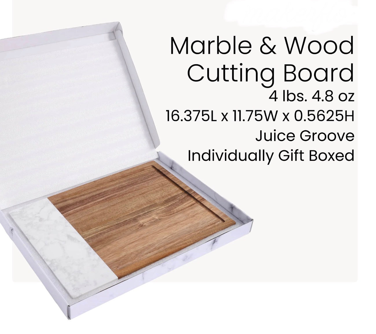 Marble & Acacia Wood Cutting Board with personalized laser engraving included