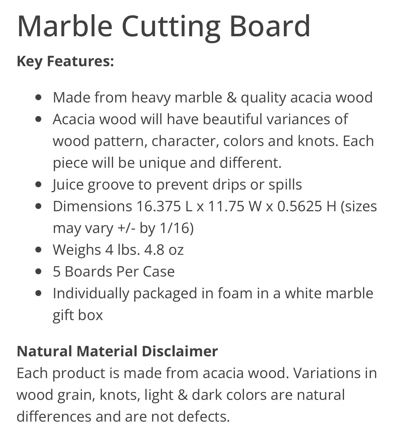 Marble & Acacia Wood Cutting Board with personalized laser engraving included